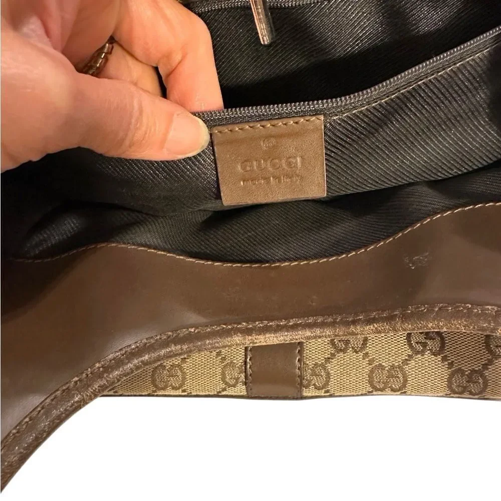 Gucci Brown and Tan Signature Jackie Hobo Bag (missing lock)